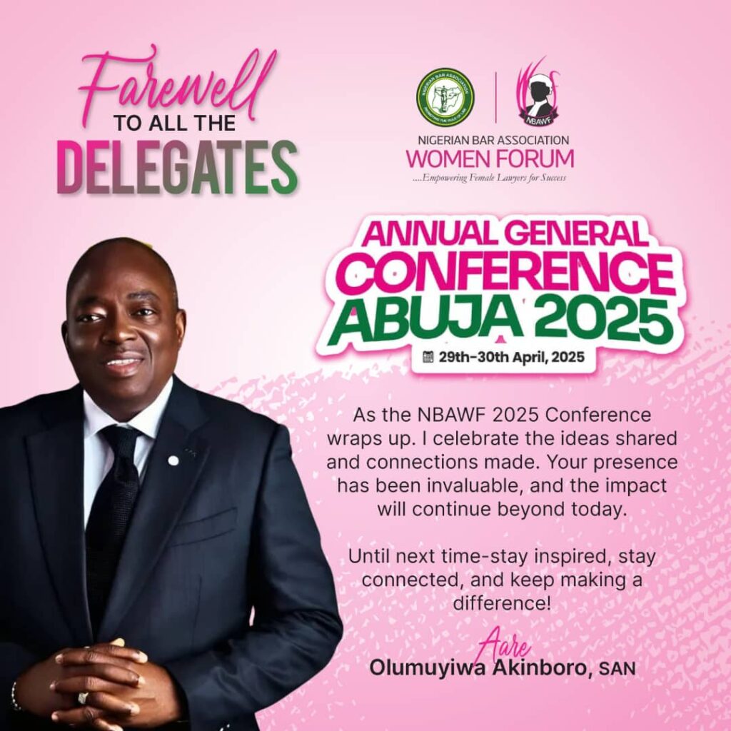 NBAWF--AGC: FAREWELL REMARKS BY AARE OLUMUYIWA AKINBORO, SAN
