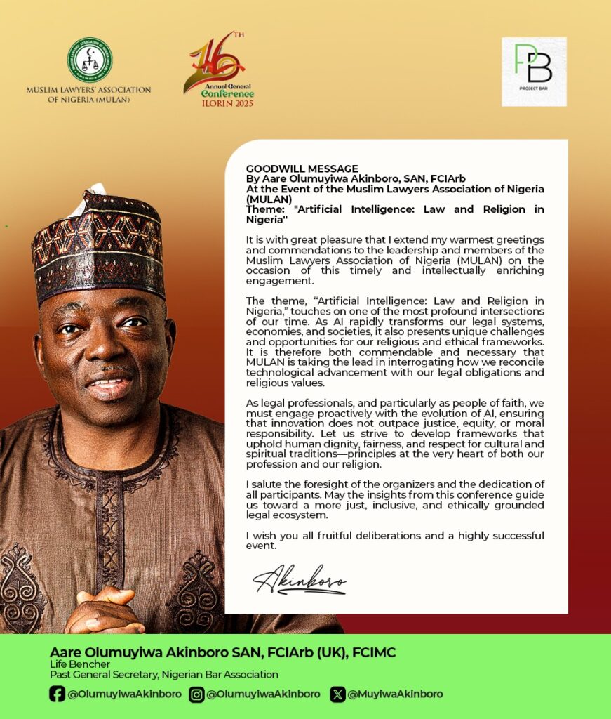 AARE OLUMUYIWA AKINBORO, SAN DELIVERS GOODWILL MESSAGE AT MULAN ANNUAL CONFERENCE IN ILORI