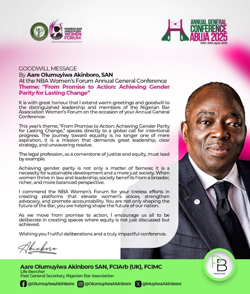 NBAWF--AGC: FAREWELL REMARKS BY AARE OLUMUYIWA AKINBORO, SAN
