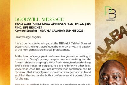 Aare Olumuyiwa Akinboro, SAN Delivers Stirring Goodwill Message at NBA-YLF Calabar Summit 2025
