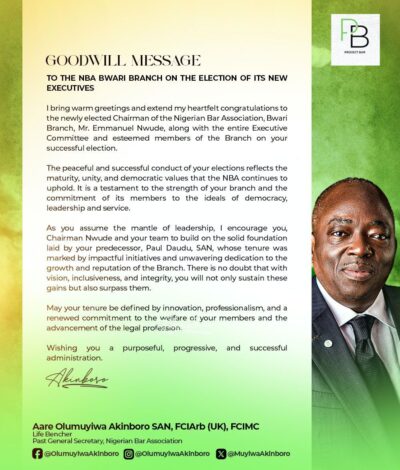 NBA Bwari Branch Inaugurates New Executive, Receives Goodwill Message from Aare Olumuyiwa Akinboro SAN