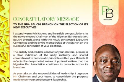 NBA Bauchi Branch Welcomes New Executives with Congratulatory Message from Aare Olumuyiwa Akinboro SAN