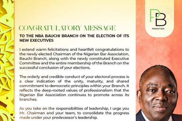 NBA Bauchi Branch Welcomes New Executives with Congratulatory Message from Aare Olumuyiwa Akinboro SAN